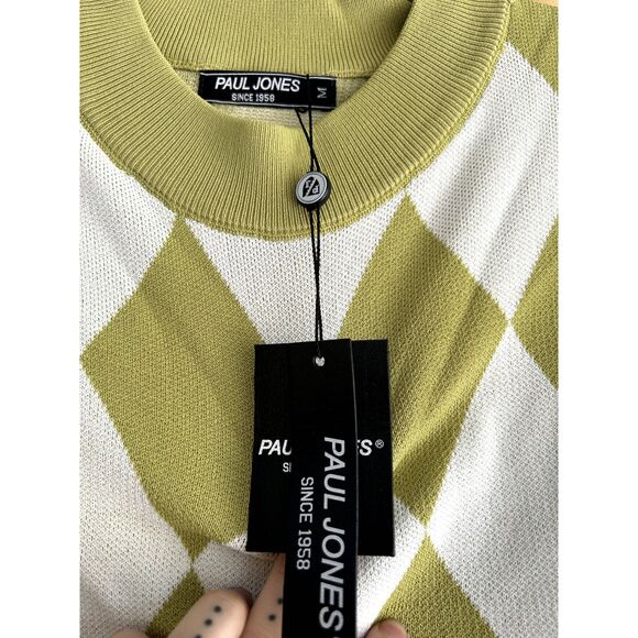 Paul Jones Knit Sweater Light Green Diamond Pattern Mens Size Medium NWT - Picture 2 of 3